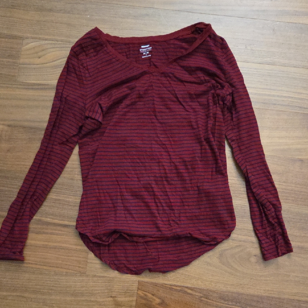 Old Navy Maroon and Black Striped Long Sleeve Top